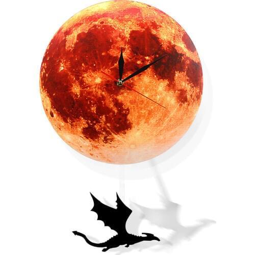 1Piece Golden Moon Wall Clock Watches Swinging On The Moon Space Pendulum Wall Clock With Difference Kinds Of Swinging Pendulum