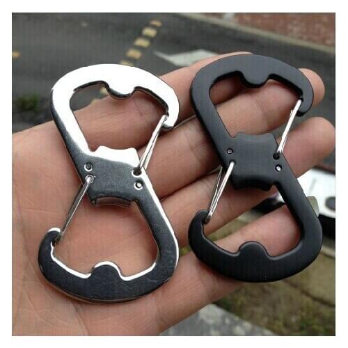 200PCS Stainless steel 8 buckle bottle opener Multi-function buckles lock hang hanging chain climbing hook key chain