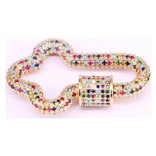 3PCS, Rainbow Crystal Zirconia Clasp Cross Shaped Lock Carabiner Pave Lock Jewelry Findings