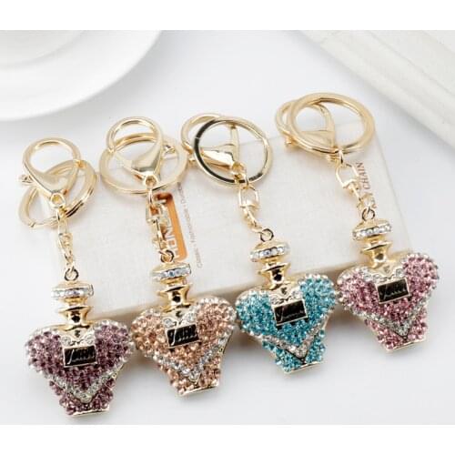 4Colors Rhinestone Crystal Twinkling Perfume Bottle Keychain Keyring Gift For Girls Handbag Chram Pendant jewelry Gift Souvenir