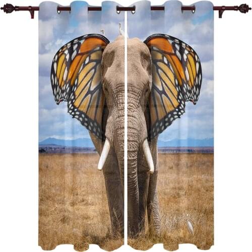 Elephant Butterfly Ears Abstract Window Curtains Kitchen Bedroom Drapes Home Decor Luxury Living Room Backdrop Curtain