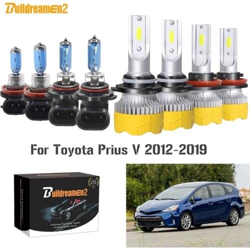 Buildreamen2 4 Pieces Car Headlight High Beam + Low Beam LED Halogen Bulb Headlamp 9005 H11 12V For Toyota Prius V 2012-2019