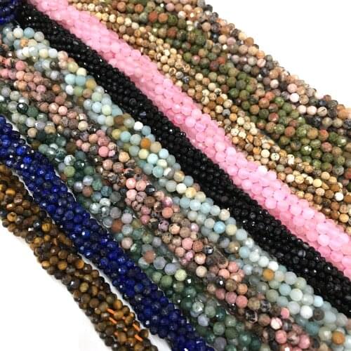 Natural Stone Agates Faceted Rose Quartzs Tiger Eye Loose Beads for Jewelry Making DIY Necklace Bracelet Accessorie Size 3mm