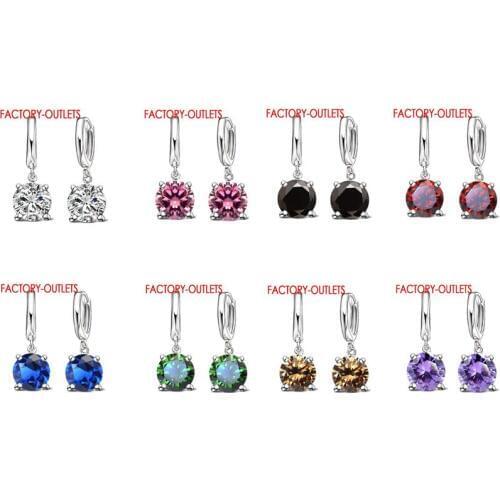 Fast Shipping Real 925 Pure Sterling Silver Dangle Earrings CZ Crystal Big Round Earrings For Women Girls Gift Fashion Jewelry