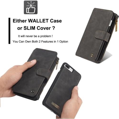 CaseMe-007 For iPhone 11 Pro Max X XR XS Max SE 2020 6 7 8 Plus Leather Zipped Multifunction Wallet 2 In 1 Phone Cover Card Case