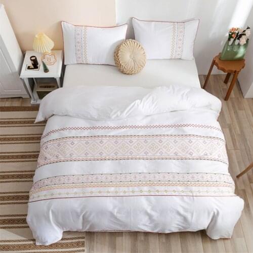 Cilected 100% Cotton Bedding Set 3Pcs Embroidered Quilt Cover With Pillowcases Double Size Duvet Cover Set For Adult No Sheet