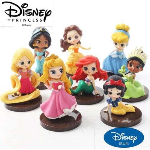 8pcs/lot Q Posket princesses figure Toys Dolls Tiana Snow White Rapunzel Ariel Cinderella Belle Mermaid PVC Figures toys
