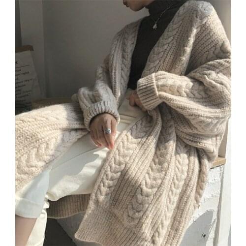 Long Cardigans Women Sweaters Knitted Loose Full Sleeve Spring Autumn Causal Fashion Solid Long Sweater Lugentolo