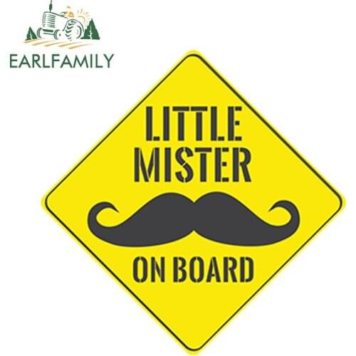 EARLFAMILY 13cm x 13cm Little Mister on Board Yellow Background Moustache Car Sticker Baby on Board Car Rear Windshield Decal