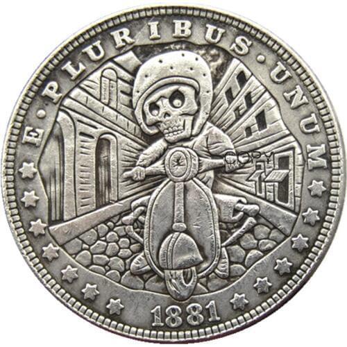 HB(125)Hobo USA 1881 Morgan Dollar skull zombie skeleton Silver Plated Copy Coins