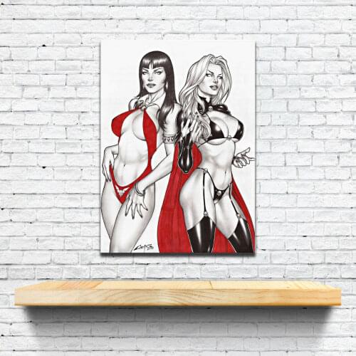 HD Prints Canvas Two Sexy Anime Girl Wall Art Painting Modular Red Gift Pictures Home Decoration Poster Living Room No Framework