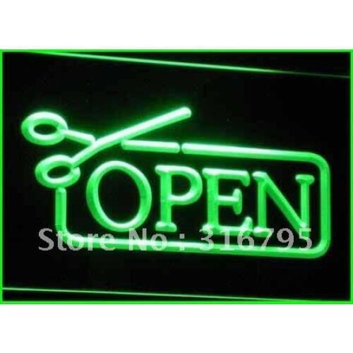 I030 OPEN Scissors Haircut Displays LED Neon Light Light Signss On/Off Switch 20+ Colors 5 Sizes
