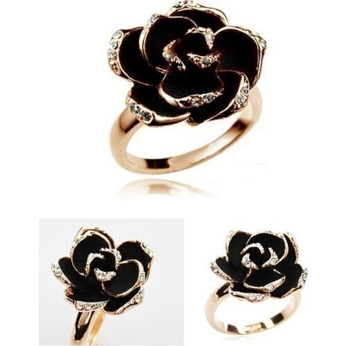 Rings Black Rose Flower Alloy Rings for Women Jewelry Romantic Birthday Party Gift for Girlfriend Bijoux Femme Drop Shipping