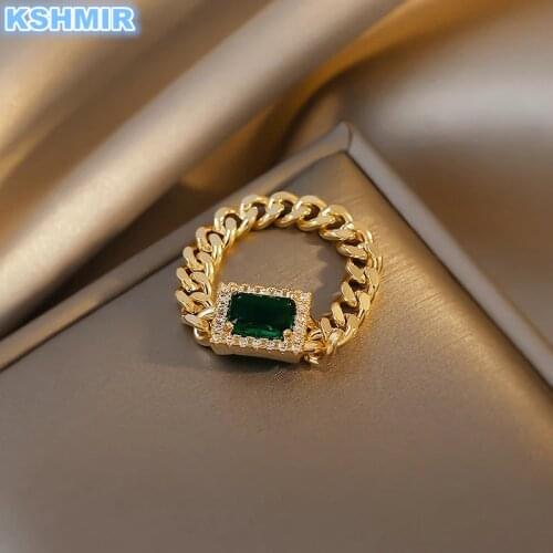 Retoring ancient ways fashion green square diamond chain ring personality sets diamond INS wind ring modern index finger ring