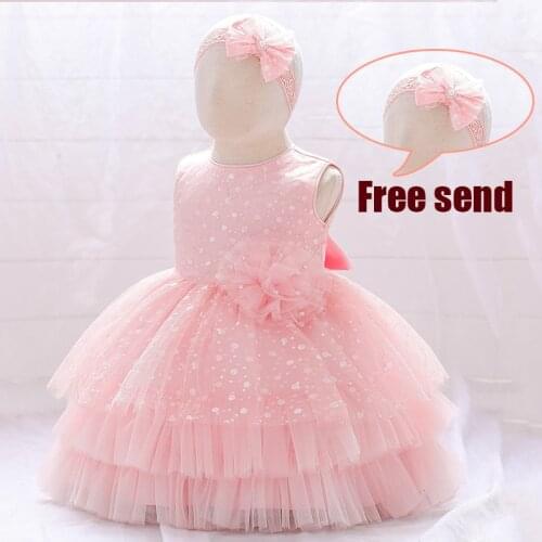 2021 Free Headband Ceremony Gown Baptism 1st Birthday Dress For Baby Girl Clothing Flower Princess Dresses Lace Party Tutu Dress