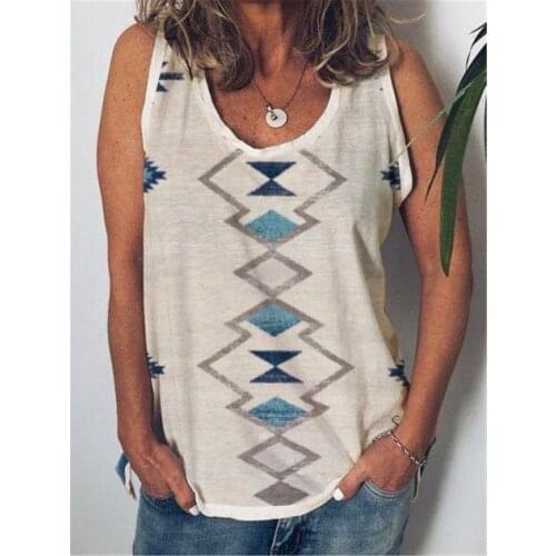 2021 Summer New Collection Women Clothing Tops Casual O-Neck Indie Folk Print Tank