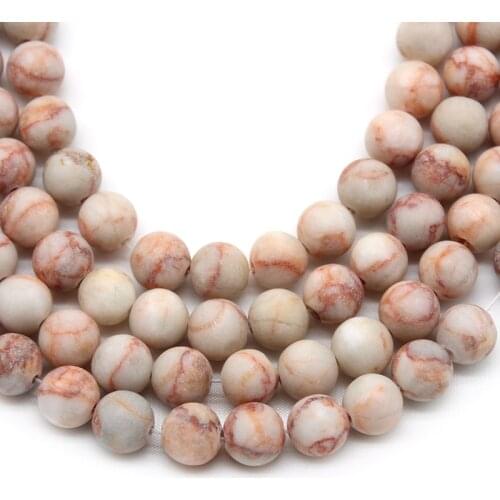 Natural Stone Dull Polish Frosted Matte Red Network Round Loose Spacer Beads For Jewelry Making 15" 6/8/10mm Diy Bracelet