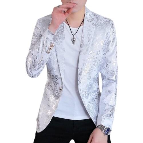 Fashionable Men Business Casual Suit Jacket Slim Fit Mens Printed Blazers Size S M L XL XXL XXXL