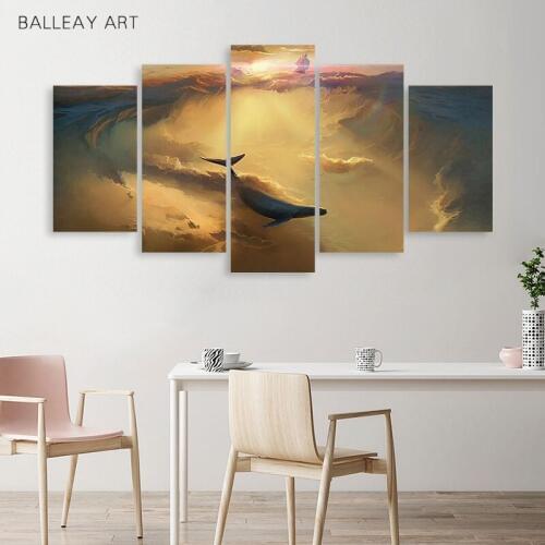 Modular Pictures Wall Art HD Prints 5 Pieces Whale Poster Canvas Painting Home Bedside Background Decor Modern Artwork Poster