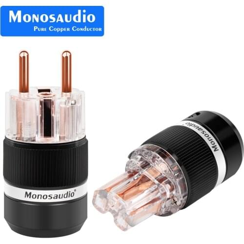 Monosaudio E101/F101 Transparent 99.998% Pure Copper EUR Schuko Hifi audio Power Cord Cable Power Plug IEC Female Connector