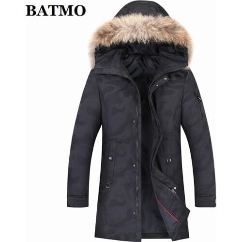 BATMO 80% white duck down hooded jackets men,mens winter raccoon fur collars hooded jackets,hooded coat men,88032