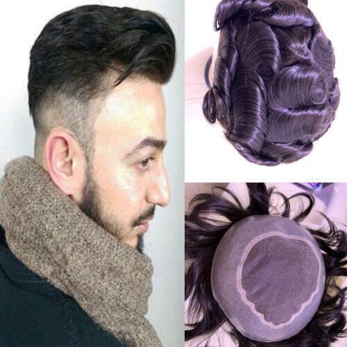 BYMC 7*10 Mens Toupee Straight 100% Remy Human Hair Lace Thin PU Circle Replacement System Toupees Mail Hair Wigs