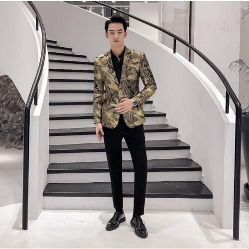Fashion Gilded Mens Suit Long Sleeve Suit Jacket 2021 Men Slim Blazer Jacket Dress Performance Clothing Party Two Button Coat