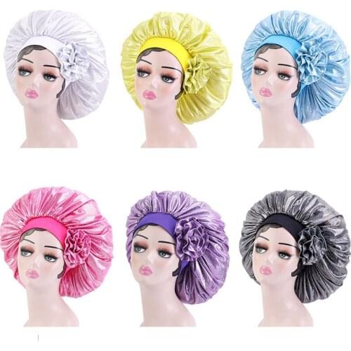 Soft Satin Bonnet Women Elastic Night Sleep Hat Caps Flower Hair Loss Cover Head Wrap Beauty Hair Care For Curly Springy Hair