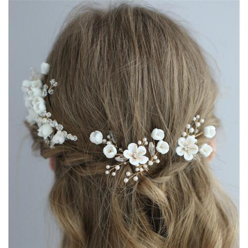 Charming White Flower Wedding Hair Jewelry Comb Handmade Bridal Pearls Hair Pins Women Prom Headpiece Ornament
