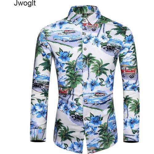 Autumn Mens Hawaiian Shirt Long Sleeve Floral Shirts Men Casual Beach Holiday Vacation Blouse 5XL 6XL 7XL