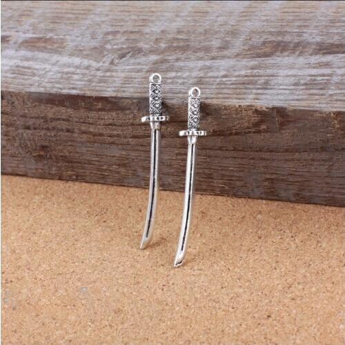 High Quality 20 Pieces/Lot 8mm*50mm Antique Silver Plated Diy Jewelry Making Sword Charms