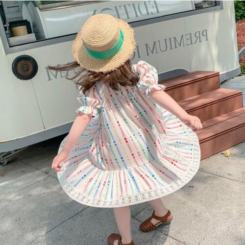 Retail 2021 Summer Baby Girls Love Pattern Dress, Princess Kids Sweet Clothing 2-7T