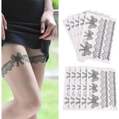 Sexy Waterproof Temporary Tattoo Sticker on Body Leg Water Transfer Lace Stocking Fake Flash Tattoo for Girl Women