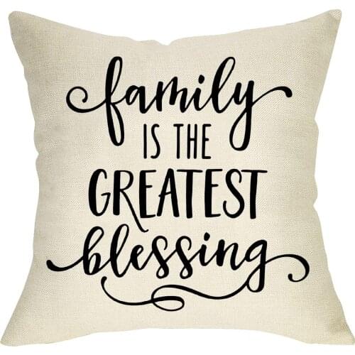 Softxpp Family is The Greatest Blessing Rustic Throw Pillow Cover, Decorative Farmhouse Quotes Cushion Home Square Pillowcase