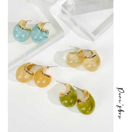 PerisBox Boho Candy Color Water Drop Resin Chunky Stud Earring Multicolor C Shaped Earring For Women Daily Jewellery