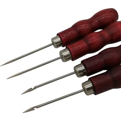 Wooden handle awl manual knitting tool straight cone curved cone needle thousand through drill tools Leather craft