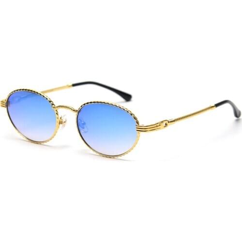 Veshion Blue Mirror Small Oval Sunglasses for Men Vintage Metal Uv400 Retro Round Sun Glasses for Women 2021 Summer Accessories