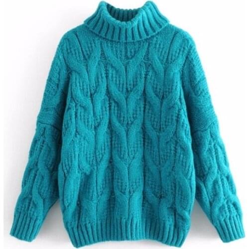 Long-sleeved Lazy Wind Turtleneck Sweater Women Loose Solid Color Jacquard Fashion Thick Wool Bottoming Sweater Pullover Female