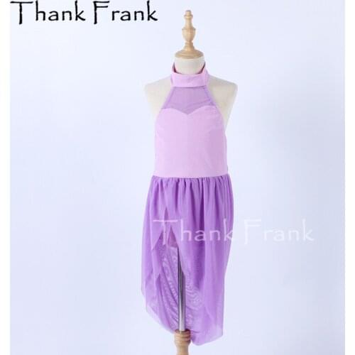 New Contemproray Dance Dress Girls Women Violet Mesh Modern Dresses Kids Adult Sleeveless Lyrical Costumes Stage Dancewear C701