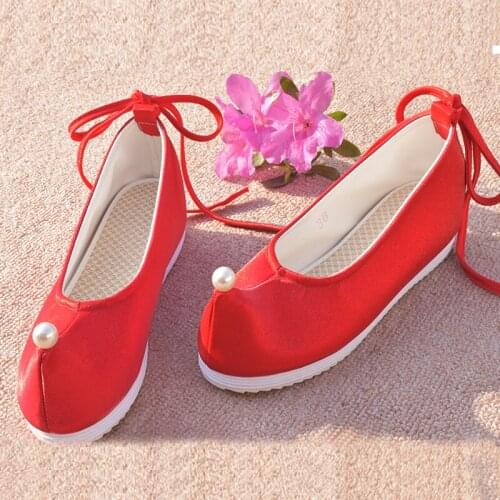 Embroidered Shoes Clothing Shoes Women Increased Solid Color Bow Shoes Cloth Shoes Red Flat-bottomed Ancient Style Lady Purple