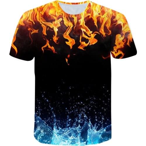 Street Popular Flame T-shirt Men Suit Top 3D Printing O-neck Casual Short-Sleeved Shirt Clothes 2021 Summer New Shirt