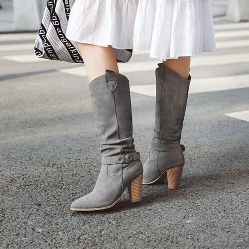 2021 Womens Designer Boots Zapatos De Mujer Fashion Pleated Goth Booties High Heels Retro Winter Warm Cowboy Boots Size 47 507