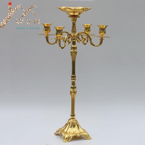 Gold metal 65CM height candelabra, 5-arms candle holder, wedding candle stick with flower bowl