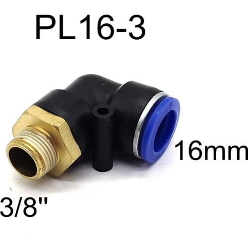 1pcs Elbow Air Fitthings 16mm Tube 3/8'' Male Thread Pneumatic Fittings PL16-3 Quick Plug in Fittings