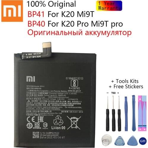 100% Original Replacement Battery BP41 BP40 For Xiaomi Redmi K20 Pro Mi 9T Pro Mi9T Redmi K20Pro Premium Genuine Battery 4000mAh