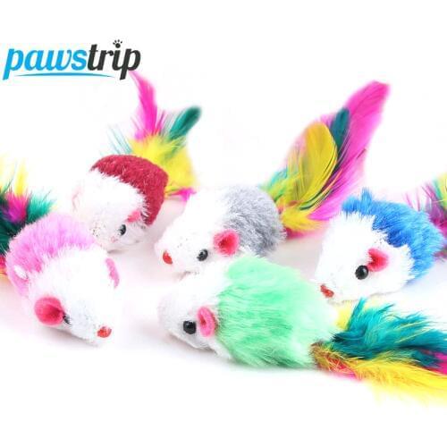 Pawstrip Soft Fleece False Mouse Cat Toys Colorful Feather Funny Playing Toys For Cats Kitten Interactive Ball Cat Toy Catnip