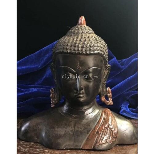 18CM copper bronze cinnabar tibet buddhism Shakyamuni bust buddha