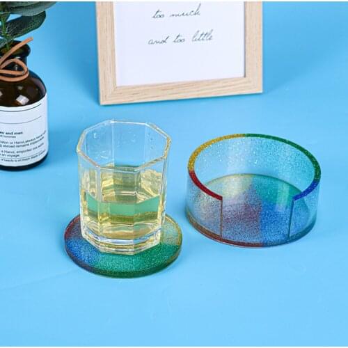 2Pcs/set Coaster Display Stand Casting Mold with Holder Epoxy Resin Mold DIY Round Jewelry Storage Box Silicone Mold