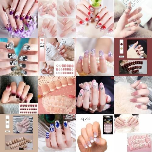 65Style 24pcs False Nail Full Cover Fake Nail Crystal Elegant Pink Gradient French Short Long Nails Ellipse Shape Fake Nail