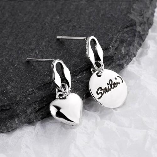 925 Sterling Silver Circular Love Heart Asymmetric Stud Earrings 925 Silver Earrings For Women Party Jewelry S-E1162